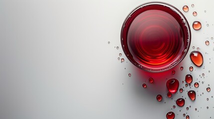 On a white background, a glass of red wine is seen from the top - obrazy, fototapety, plakaty