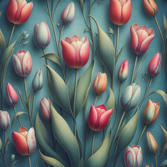 Tulip flowers seamless pattern. - 786671427