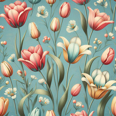 Tulip flowers seamless pattern. - 786671493