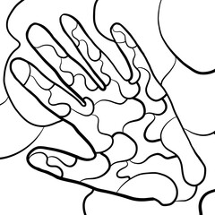 A monochromatic illustration depicting a mammals hands with intricate patterns and detailed fingers. The artwork captures the beauty of vertebrate hands in a gesture of artistry