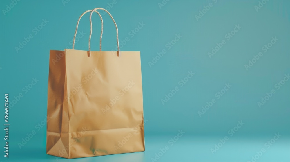 Aufkleber a simple brown paper bag placed on a blue surface. suitable for various design projects