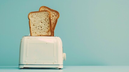 A toaster with two slices of bread inside. Great for breakfast concept