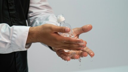 A person holding a bottle of water. Suitable for health and hydration concepts - obrazy, fototapety, plakaty