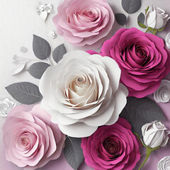 Pink and White Roses in 3D - Design with Customizable Text
