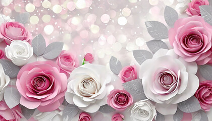Pink & White Roses in 3D: Royalty-Free Image with Customizable Text Overlay