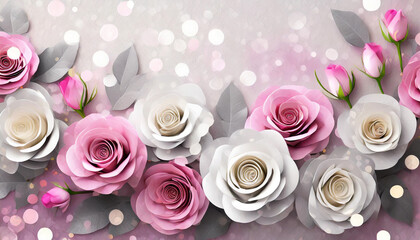 Pink & White Roses in 3D: Royalty-Free Image with Customizable Text Overlay