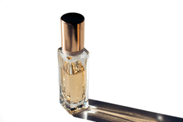 small perfume bottle  close-up. isolated on white background.