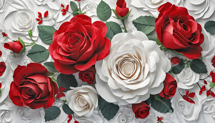 Symbol of Love: 3D Rendered Red and White Roses with Room for Your Message