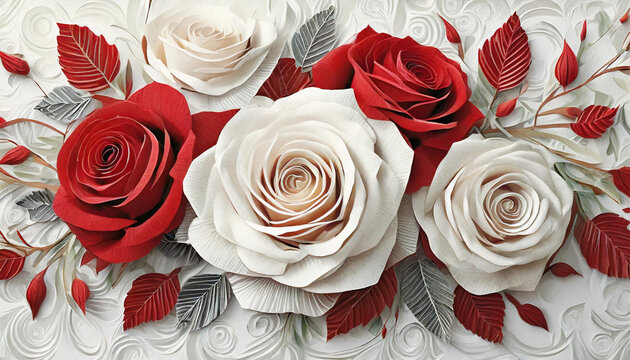 Symbol of Love: 3D Rendered Red and White Roses with Room for Your Message
