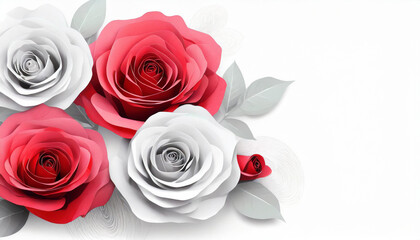 Red and White Roses in Bloom: A Stunning 3D Floral Arrangement with Copy Space