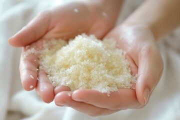 Close-up of palms holding a sugar scrub for smooth, exfoliated skin