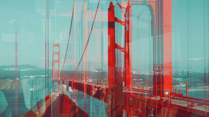 Golden Gate Bridge . double exposure contemporary style minimalist artwork illustration. 