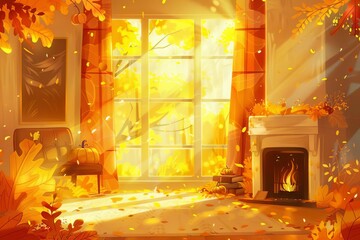 warm and inviting autumn background with vibrant fall colors and cozy atmosphere digital illustration