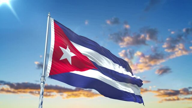 Cuba flag Waving Realistic With Sky