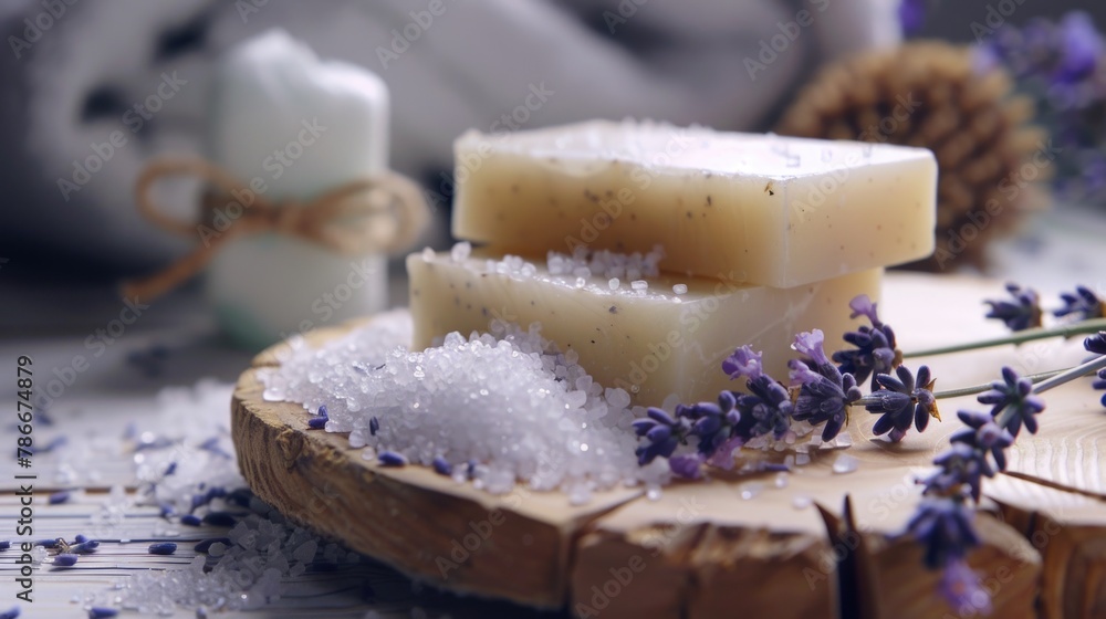 Aufkleber close up of soap bars on a table, ideal for hygiene and cleanliness concepts