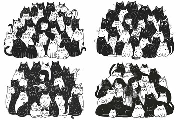 set of silhouettes of trees