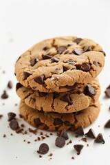 Delicious stack of chocolate chip cookies, perfect for food blogs or baking recipes