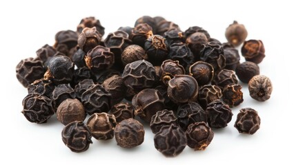 Obraz premium A pile of black pepper seeds on a white surface. Perfect for culinary and cooking concepts