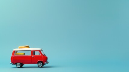 Toy van with a surfboard on top, suitable for travel themes - Powered by Adobe
