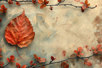 Vintage Leaf Falling Amongst Harmonious Flora and Fauna - A Nature's Delight Watercolor Illustration
