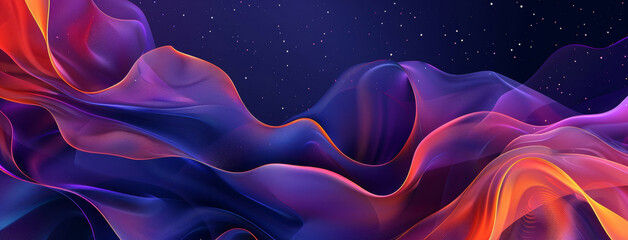 Fototapeta premium Neon, design and flow pattern or texture on sparkle background for banner, wallpaper or screen saver. Purple, color and vaporwave for abstract or dashboard, digital hologram and graphic for future.