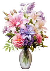 Obraz premium PNG A bouquet of different flowers plant vase white background