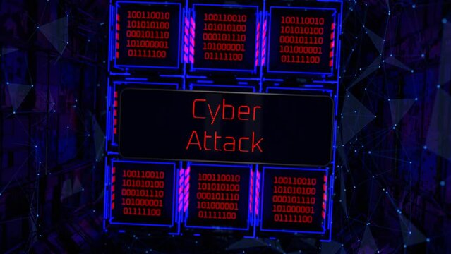 Cyber attack with warning. Digital security concept. Cyber attack warning sign on virtual digital screen. 3D render.