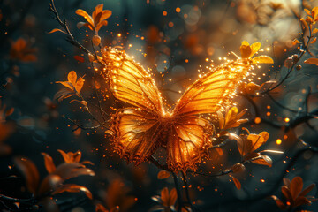 A tree with branches that resemble the wings of a butterfly, fluttering gently in the breeze. Concept of evolutionary divergence. Generative Ai.