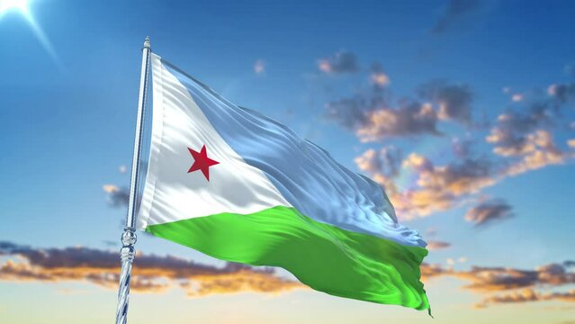 Djibouti flag Waving Realistic With Sky