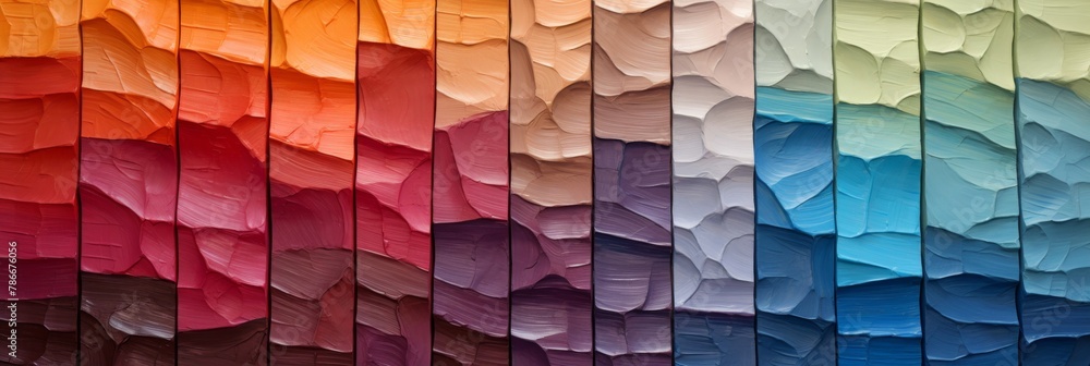 Aufkleber colorful palette of textured brush stroke in gradient from warm to cool color. artistic spectrum bac