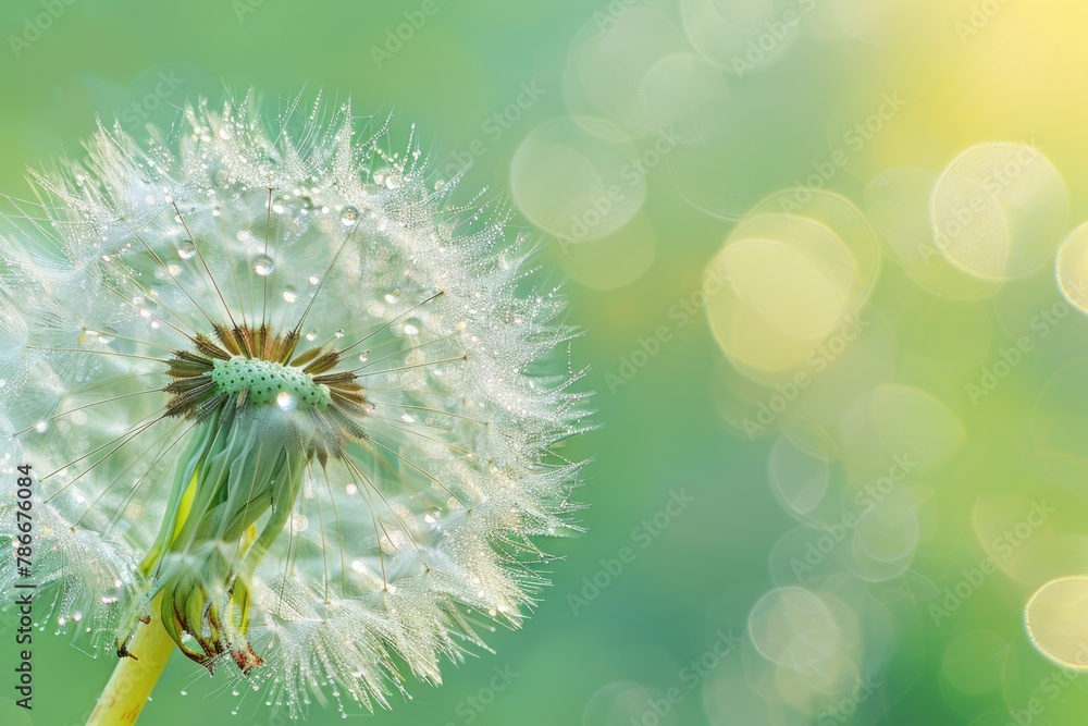Poster close up of a dandelion with water droplets. perfect for nature and macro photography projects