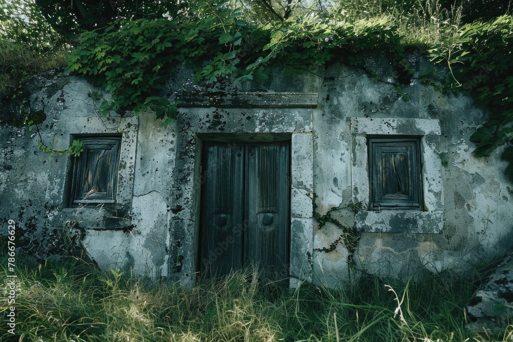 Fototapete An old building with multiple windows. Suitable for architectural design projects