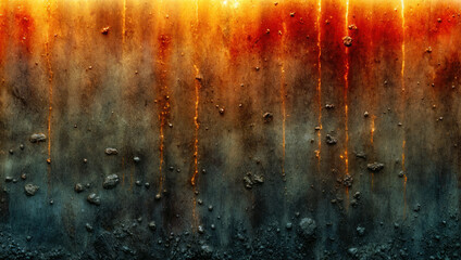 Of a rusted metal surface with a rich texture of orange and brownish grey tones. Corrosion creates abstract pattern. - obrazy, fototapety, plakaty