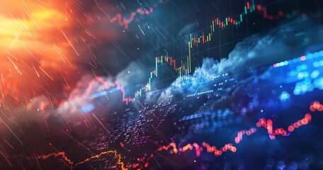 Global Economy and Stock Market Graph, Futuristic Financial Data Analytics with Cloud Computing - obrazy, fototapety, plakaty