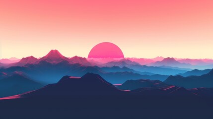 Stylized digital mountains with a pink and blue sunset gradient