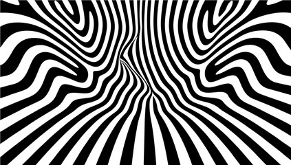 Obraz premium Abstract hypnotic pattern with black-white striped lines. Psychedelic background. Op art, optical illusion. Technology Half tone Pattern Background or modern design, graphic texture