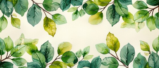 Seamless watercolor leaves pattern in green and yellow, suitable for textile and wallpaper design - obrazy, fototapety, plakaty