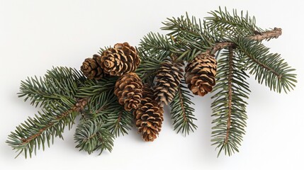 A close-up view of a pine tree branch with cones. Suitable for nature and forestry concepts