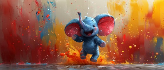 The dancer elephant is a cute watercolor illustration suitable for children's cards and print designs - obrazy, fototapety, plakaty