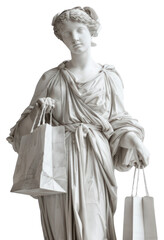 PNG Greek sculpture holding shopping bag statue art white background