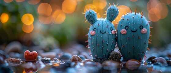 Cartoon illustration of cactus in love, good for cards and prints - obrazy, fototapety, plakaty
