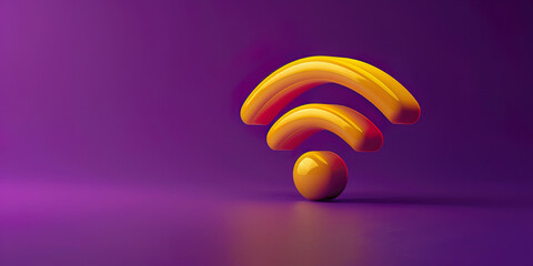 Wi-Fi symbol, yellow color, purple background, 3D illustration - obrazy, fototapety, plakaty