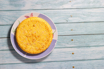 Top view of a traditional Spanish omelette.