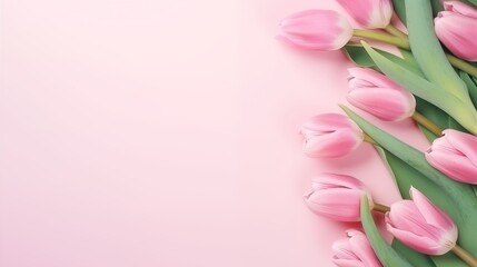 Elegant Pink Tulips Lined Up on a Soft Pastel Pink Background with Copyspace