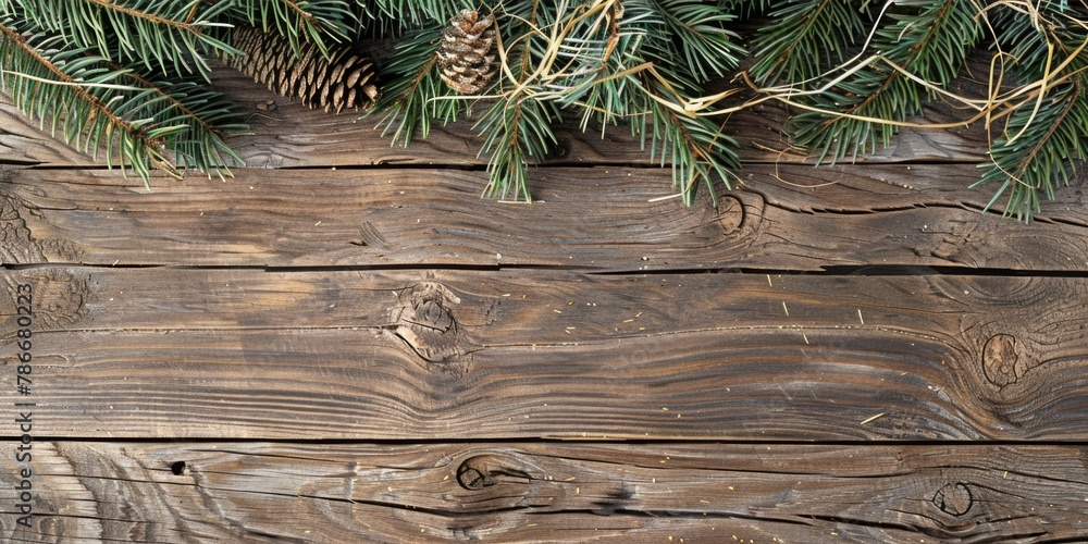 Poster close up of a wooden surface with pine cones, perfect for rustic-themed projects