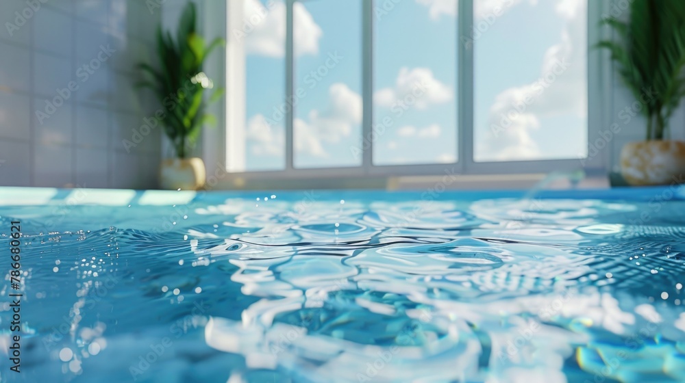 Poster A pool with a blue water surface and a window in the background. Suitable for various design projects