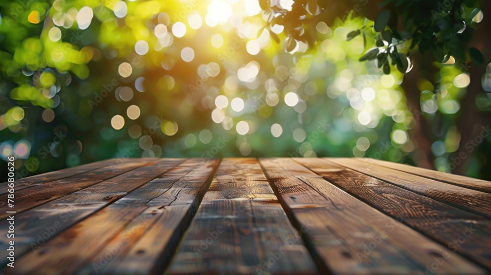 Poster A simple wooden table with a blurred background. Suitable for various design projects