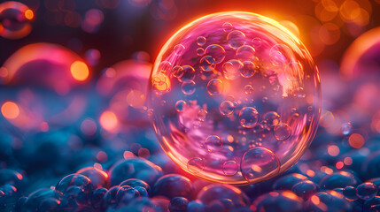 Speaking Bubble Communication Conference Digital,
Colorful magical fantasy dreamy bubble or soap bubble,
3d illustration of abstract background with water drops and bokeh

