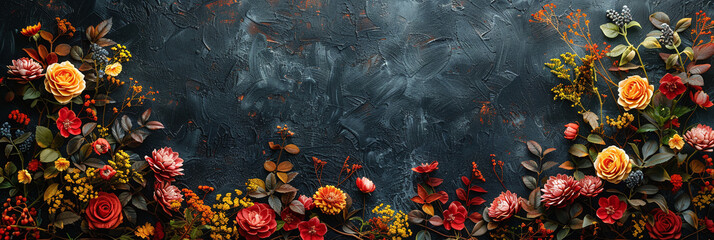 Vibrant Autumn Bouquet on an Old-Fashioned Blackboard - obrazy, fototapety, plakaty