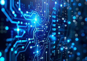 Obraz premium Futuristic Interface on Circuit Board with Holographic Projection and Cyber Security